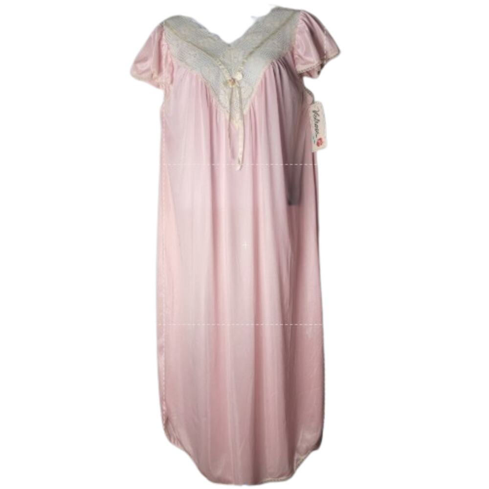 NWT Vintage Velrose Nightgown Small Pink Nylon Lace Trim Made‎ in USA 1960s 70s